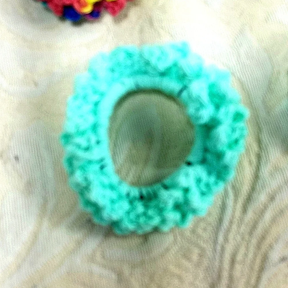 Scrunchies crocheted handmade lot of 4 bundle turquoise blue yellow multicolor